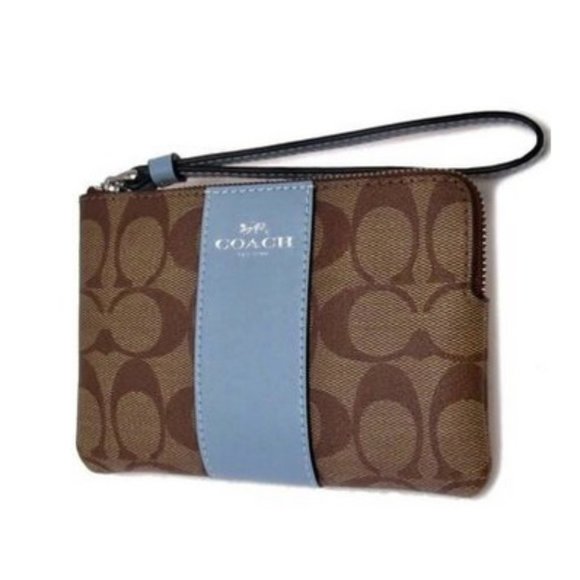 Corner Zip Wristlet In Signature Canvas Khaki / Marble Blue - Picture 10 of 11